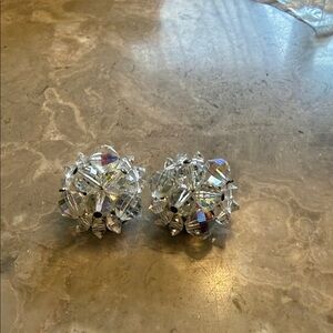 Vintage 1940s West Germany Austrian faceted crystal round clip earrings
